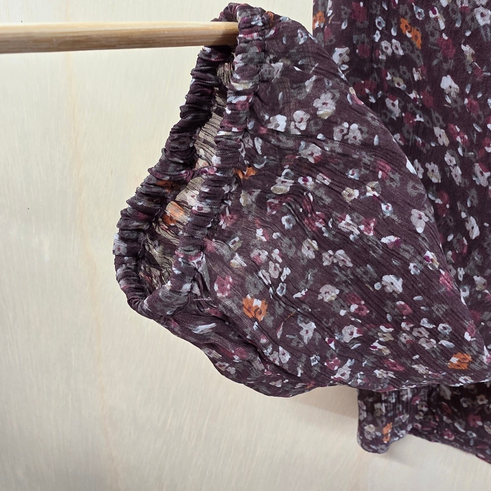 Lucky Brand Womens Floral Ruffle V-Neck Blouse Burgundy Long Sleeve Small NWT - Picture 13 of 16